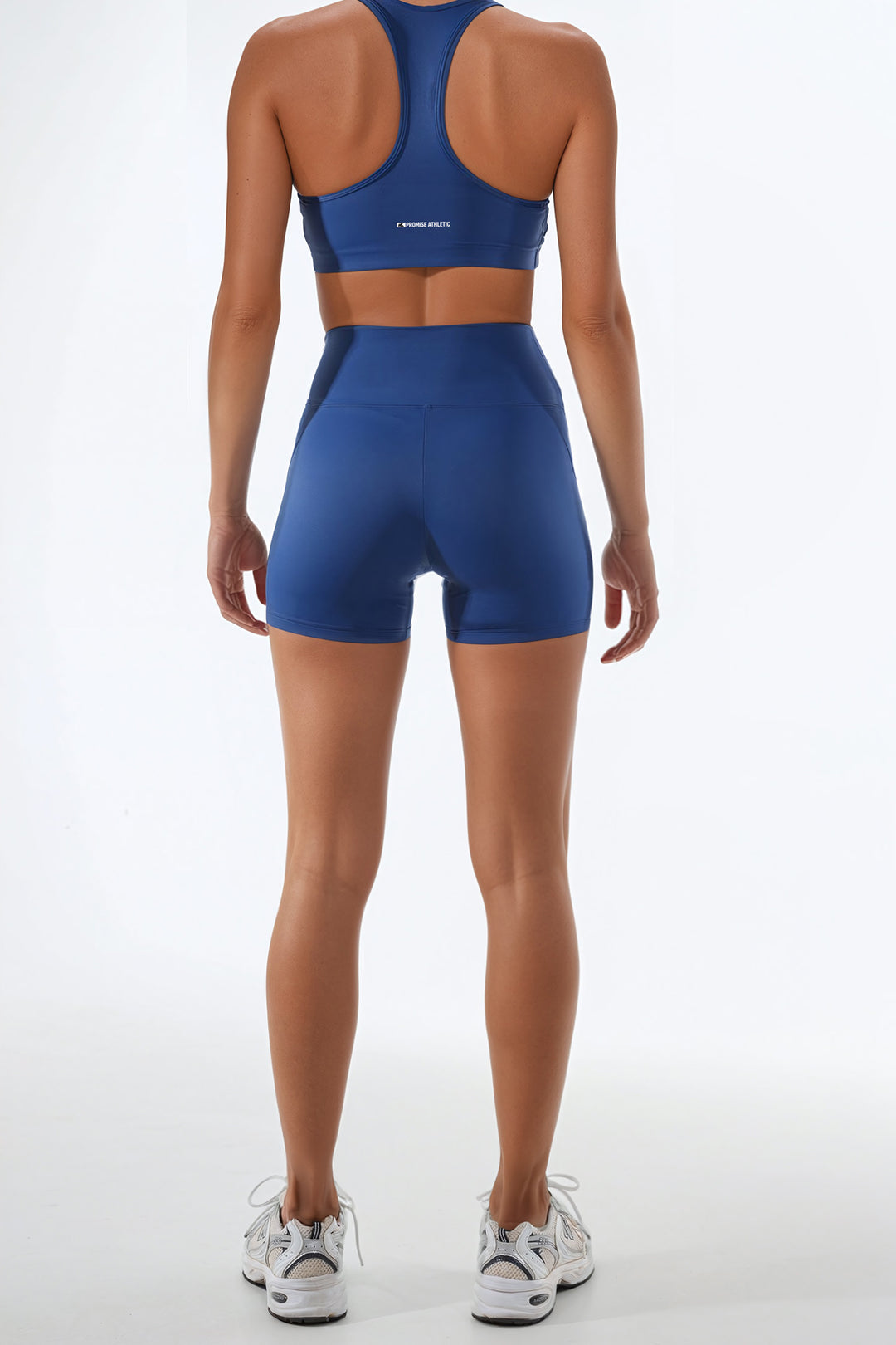 Lacivert kadın biker şort ve sportsbra- arka açı- Promise Athletic